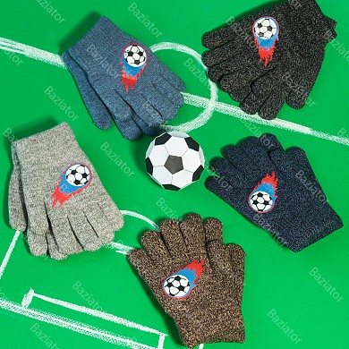 картинка Перчатки детские зимние шерстяные теплые для мальчика с двойным подкладом Футбольный мяч