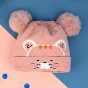 картинка Вязаная детская шапка бини для новорожденного малыша мальчика и девочки демисезонная Котик