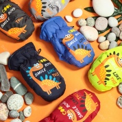 картинка Варежки краги детские зимние непромокаемые горнолыжные для мальчика и девочки на 4-6 лет Динозавр