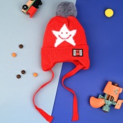 картинка Вязаная детская шапка бини для новорожденного малыша девочки и мальчика Звездочка с завязками