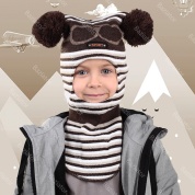 картинка Детская шапка шлем для ребенка на мальчика с помпонами демисезонная теплая на осень-весну