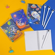 картинка Детский подарочный набор блокнот A5MINI для записей в клетку с ручкой для девочек и мальчиков Космос