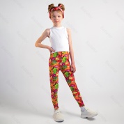 картинка Лосины детские для девочки спортивные эластичные хлопок яркие неоновые леггинсы летние Поцелуй