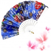 картинка Веер складной Летний сад на атласе с блестками перо хвост павлина, на пластиковой основе