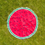 картинка Круглое пляжное покрывало-коврик с бахромой 150 см (микрофибра)  Beach Towel Арбуз