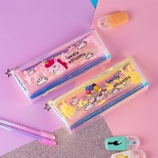 картинка Пенал-косметичка для девочек "Единорог" с плавающими цветными единорожками на молнии 21х8,5 см