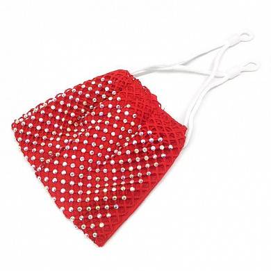 Маска для лица многоразовая тканевая со стразами в сетку для взрослых