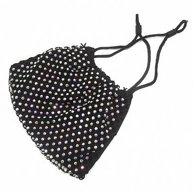 Маска для лица многоразовая тканевая со стразами в сетку для взрослых